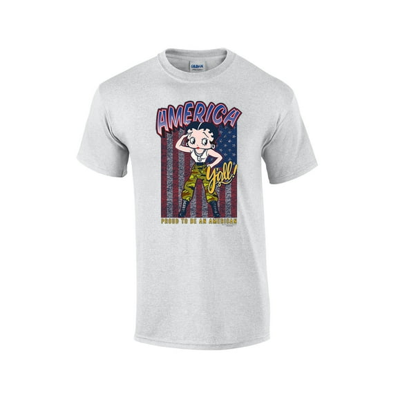 Betty Boop America Y'all Proud American Distressed Unisex Short Sleeve T-shirt Graphic Tee Graphic Tee-Ash-small
