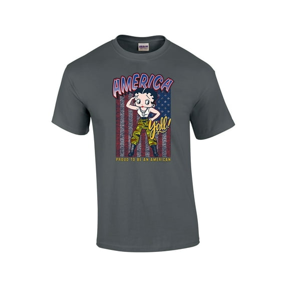 Betty Boop America Y'all Proud American Distressed Unisex Short Sleeve T-shirt Graphic Tee Graphic Tee-Charcoal-medium