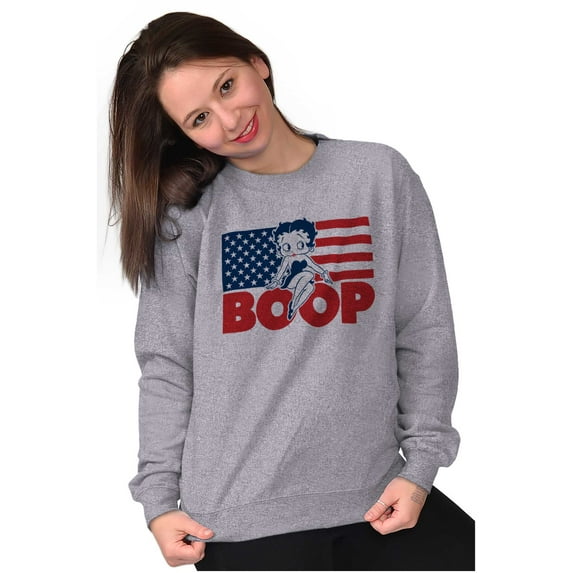 Betty Boop American Flag Patriotic Women Crewneck Sweatshirt Brisco Brands S