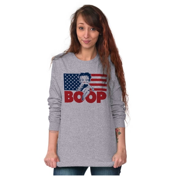 Betty Boop American Flag Patriotic Women Plus Size Long Sleeve Tee Brisco Brands 2X
