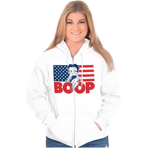 Betty Boop American Flag Patriotic Zip Hoodie Sweatshirt Women Brisco Brands L