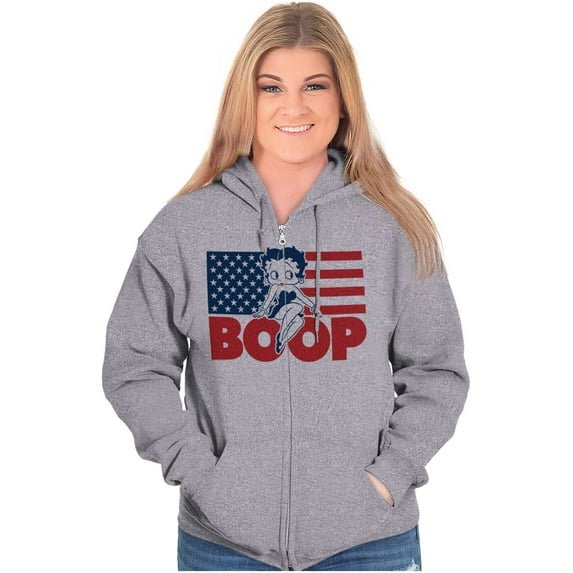 Betty Boop American Flag Patriotic Zip Hoodie Sweatshirt Women Brisco Brands S