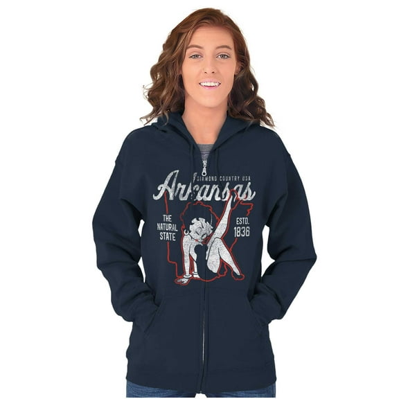 Betty Boop Arkansas State Map Outline Women Plus Size Zipper Hoodie Brisco Brands 2X