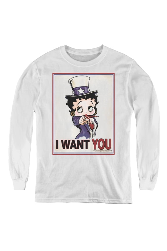 Betty Boop Auntie Boop Youth Long Sleeve T-Shirt Tee White