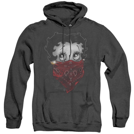 Betty Boop Bandana & Roses Adult Heather Hoodie Sweatshirt Black
