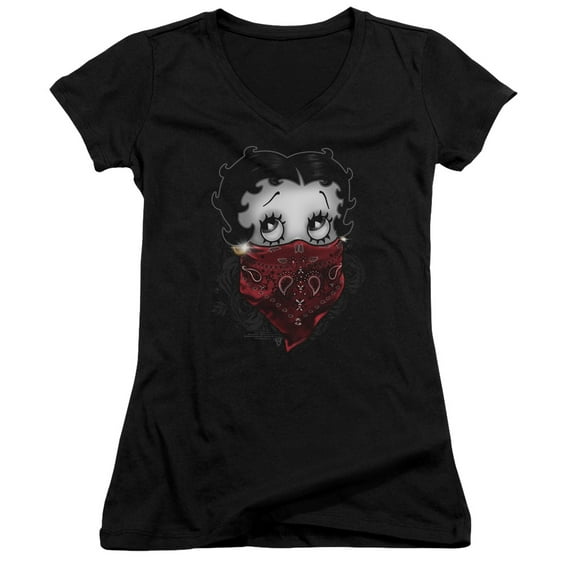 Betty Boop Bandana & Roses Junior Women's T-Shirt V-Neck Black