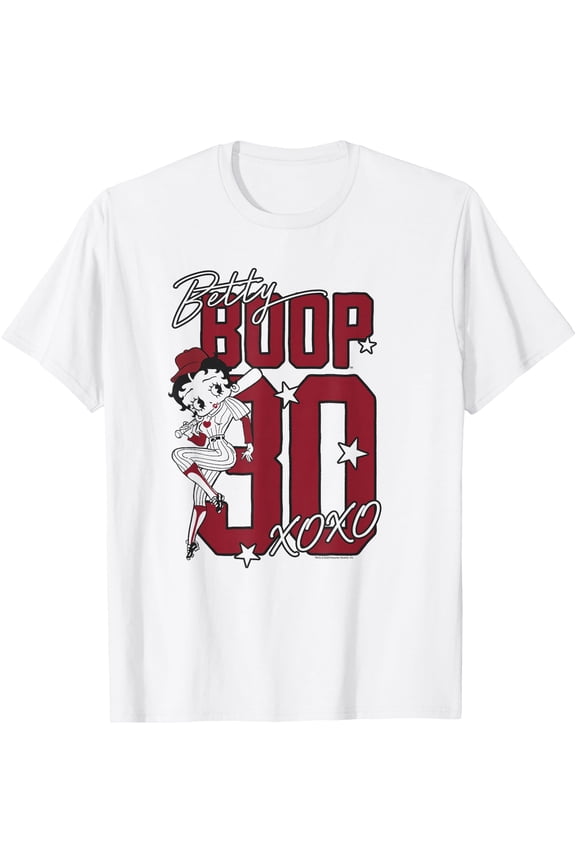 Betty Boop Baseball Logo with Stars Cute Cartoon T-Shirt