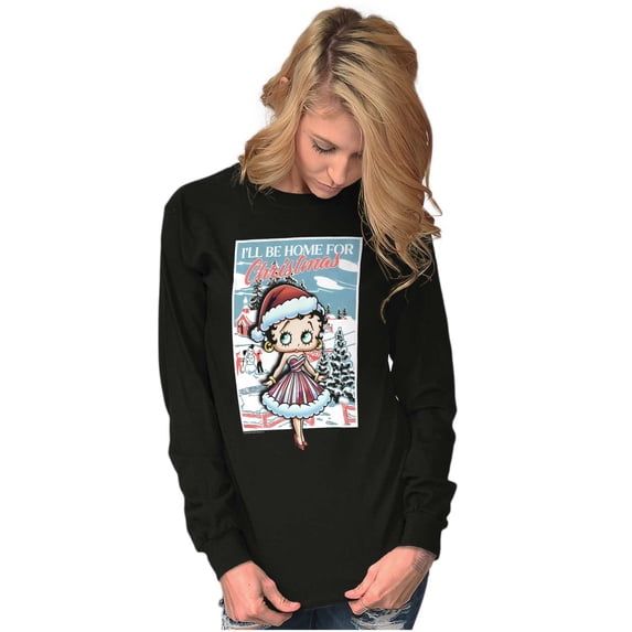 Betty Boop Be Home For Christmas Women's Long Sleeve T Shirt Brisco Brands S