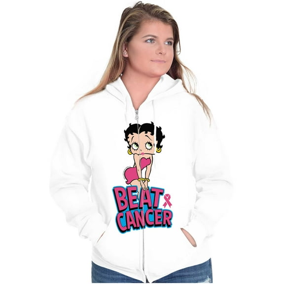 Betty Boop Beat Breast Cancer Ribbon Women Plus Size Zipper Hoodie Brisco Brands 2X
