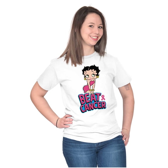 Betty Boop Beat Breast Cancer Ribbon Women's Graphic T Shirt Tees Brisco Brands X