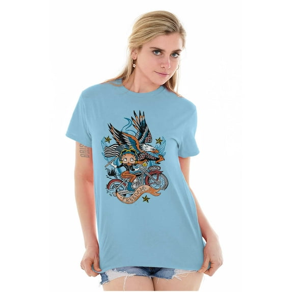 Betty Boop Biker American Eagle Women's Graphic T Shirt Tees Brisco Brands L