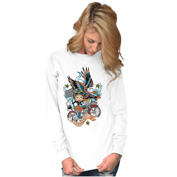 Betty Boop Biker American Eagle Women's Long Sleeve T Shirt Brisco Brands L