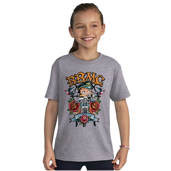 Betty Boop Biker BBMC Roses Tattoo Girls Kids T Shirt Tees Teen Brisco Brands S