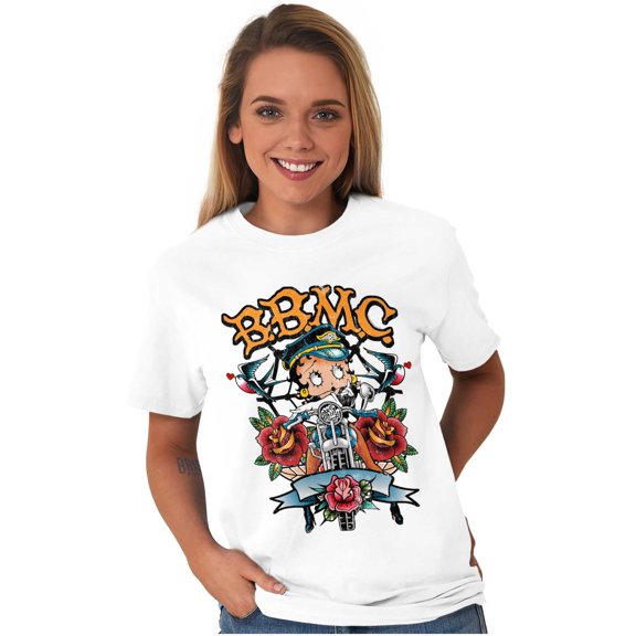 Betty Boop Biker BBMC Roses Tattoo Women Plus Size Graphic Tee Tees Brisco Brands 3X