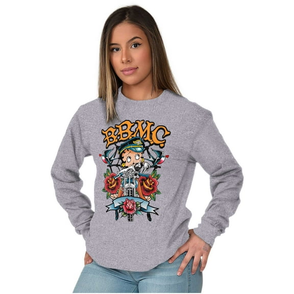 Betty Boop Biker BBMC Roses Tattoo Women Plus Size Long Sleeve Tee Brisco Brands 3X
