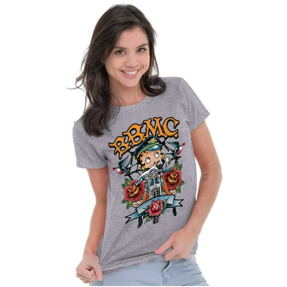 Betty Boop Biker BBMC Roses Tattoo Women's Plus Size Shirt Brisco Brands 2X