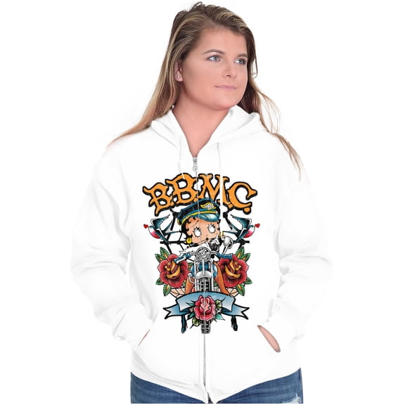 Betty Boop Biker BBMC Roses Tattoo Zip Hoodie Sweatshirt Women Brisco Brands L