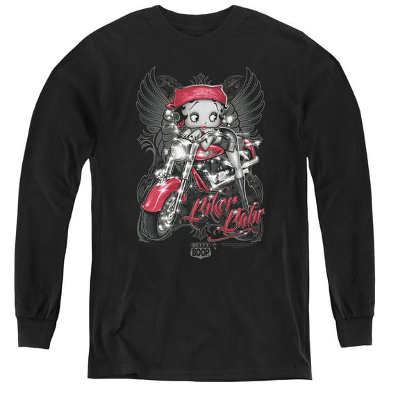 Betty Boop Biker Babe Youth Long Sleeve T-Shirt Tee Black