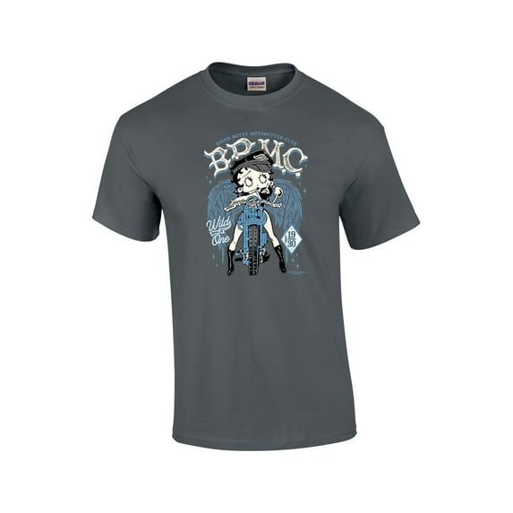 Betty Boop Biker Betty Motorcycle Club BBMC Distressed Unisex Short Sleeve T-shirt Graphic Tee Graphic Tee-Charcoal-small