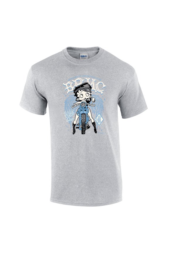 Betty Boop Biker Betty Motorcycle Club BBMC Distressed Unisex Short Sleeve T-shirt Graphic Tee Graphic Tee-Sports Grey-xl
