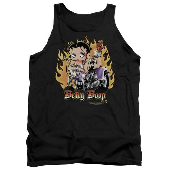 Betty Boop Biker Flames Boop Adult Tank Top Black