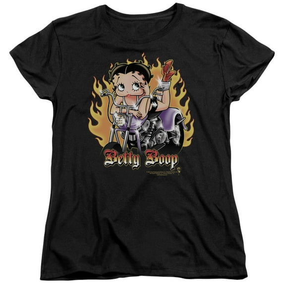 Betty Boop - Biker Flames Boop - Women's Short Sleeve Shirt - Large