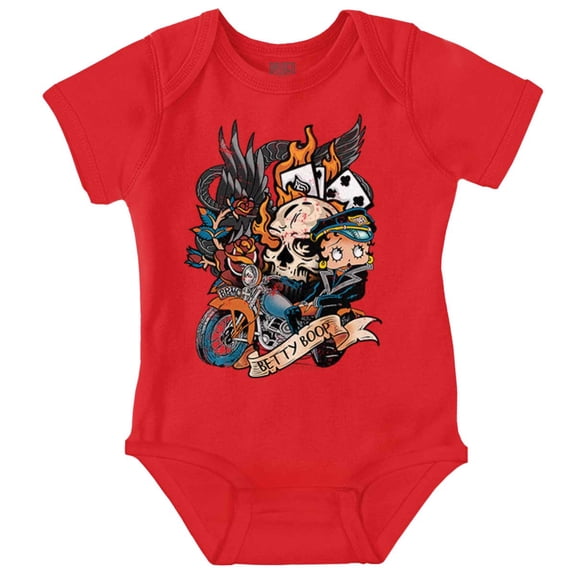 Betty Boop Biker Flaming Skull Tattoo Bodysuit Jumper Girls Infant Baby Brisco Brands 24M
