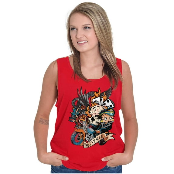 Betty Boop Biker Flaming Skull Tattoo Women Plus Size Tank Top Brisco Brands 2X