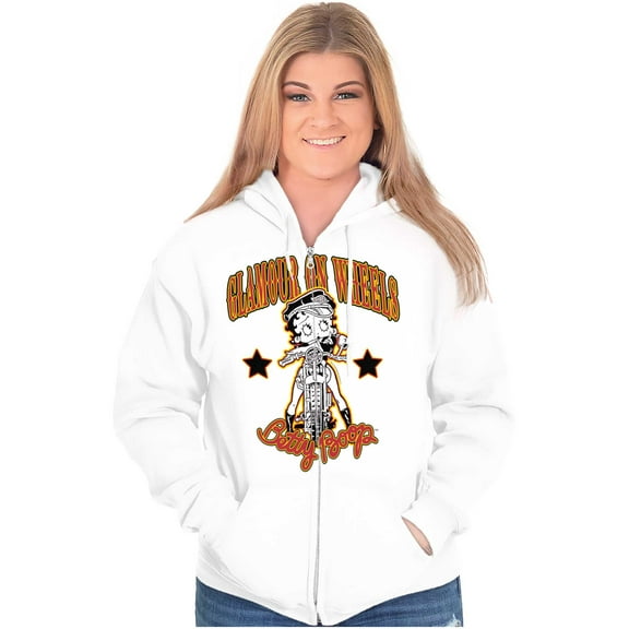 Betty Boop Biker Glamour On Wheels Zip Hoodie Sweatshirt Women Brisco Brands S