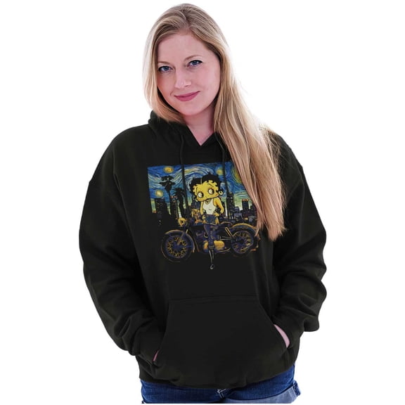 Betty Boop Biker Starry Night Art Hoodie Sweatshirt Women Brisco Brands S