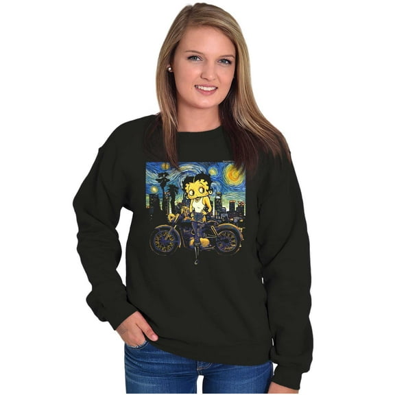Betty Boop Biker Starry Night Art Women Crewneck Sweatshirt Brisco Brands S