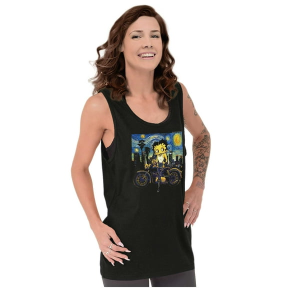 Betty Boop Biker Starry Night Art Women Plus Size Tank Top Brisco Brands 3X