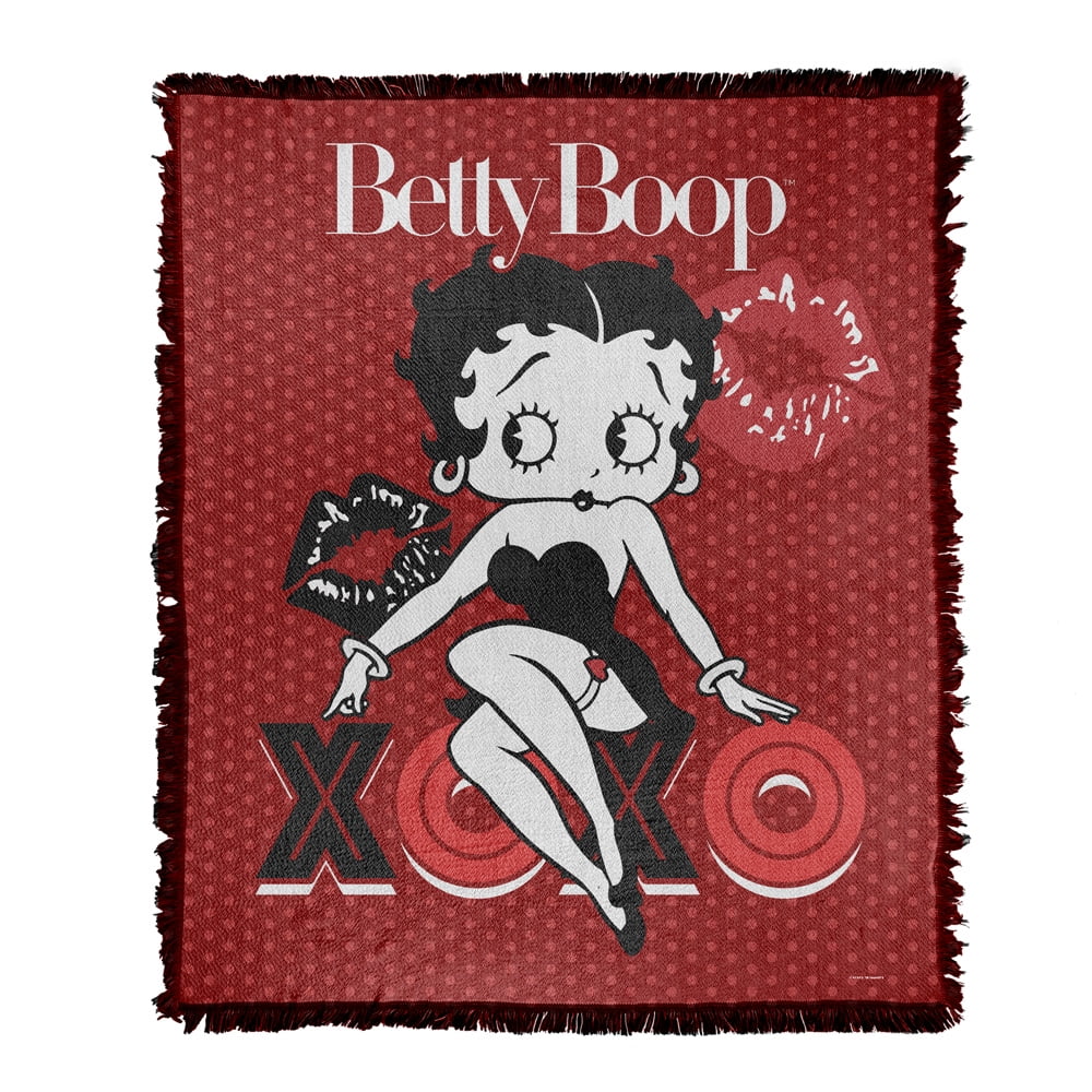 Betty Boop Blanket 50 x60 XOXO Woven Tapestry Cotton Blend Fringed Throw Blanket