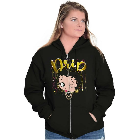 Betty Boop Bling Drip Paint Splatter Women Plus Size Zipper Hoodie Brisco Brands 3X