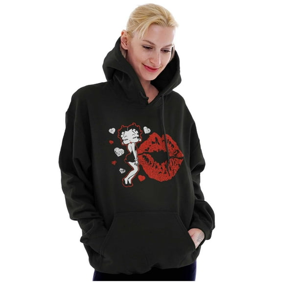 Betty Boop Blowing Kisses Lips Hearts Hoodie Sweatshirt Women Brisco Brands S