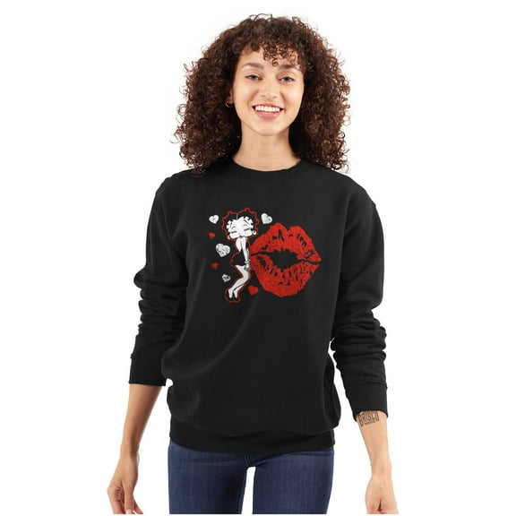 Betty Boop Blowing Kisses Lips Hearts Women Crewneck Sweatshirt Brisco Brands M