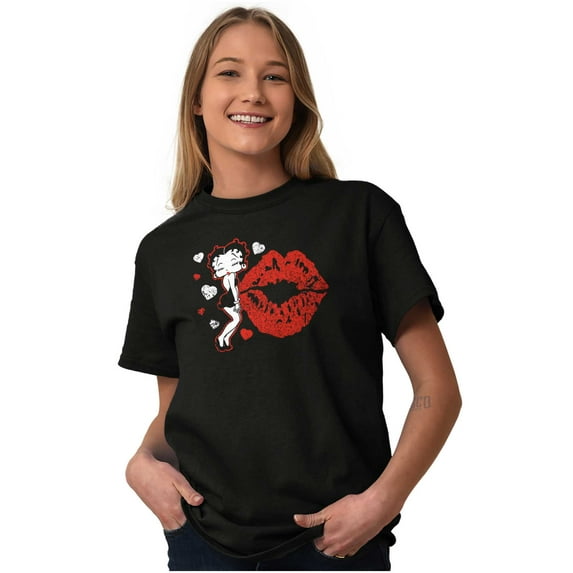Betty Boop Blowing Kisses Lips Hearts Women's Graphic T Shirt Tees Brisco Brands L