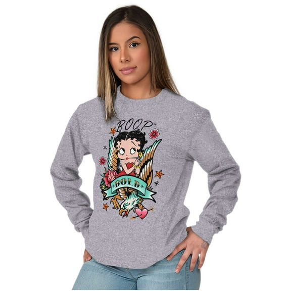 Betty Boop Bold Eagle Rose Tattoo Women Plus Size Long Sleeve Tee Brisco Brands 3X