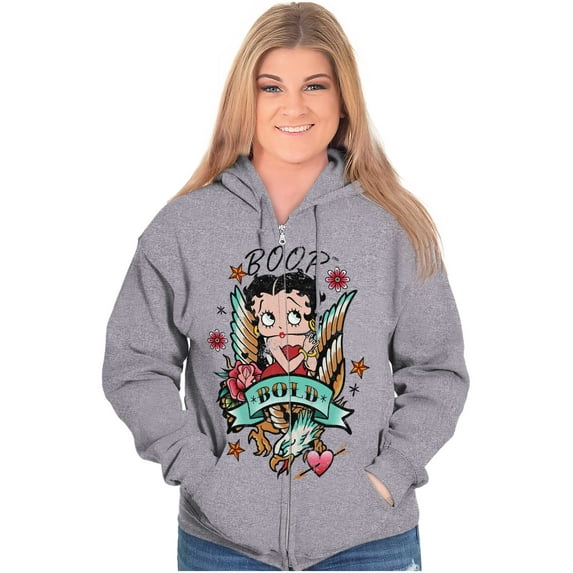 Betty Boop Bold Eagle Rose Tattoo Women Plus Size Zipper Hoodie Brisco Brands 2X