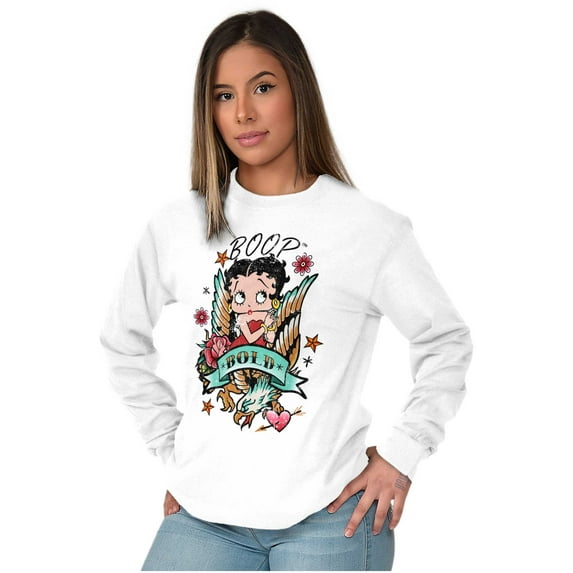Betty Boop Bold Eagle Rose Tattoo Women's Long Sleeve T Shirt Brisco Brands 2X