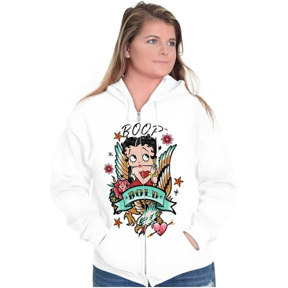 Betty Boop Bold Eagle Rose Tattoo Zip Hoodie Sweatshirt Women Brisco Brands L