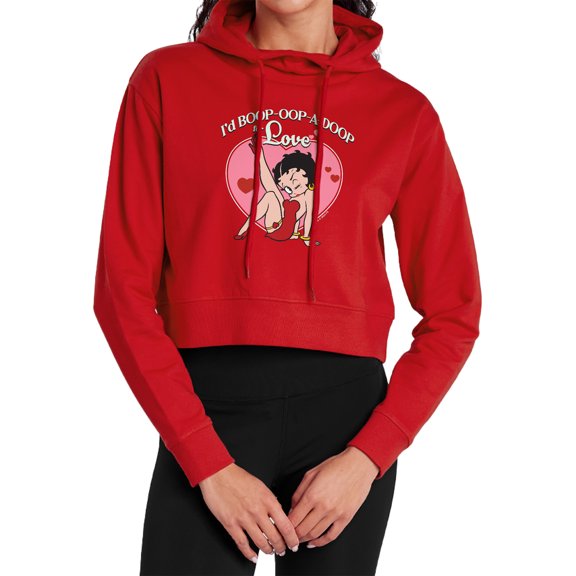 Betty Boop Boop Oop A Doop for Love Valentine Women's Cropped Hoodie Pullover Sweatshirt, Red, 2X-Large