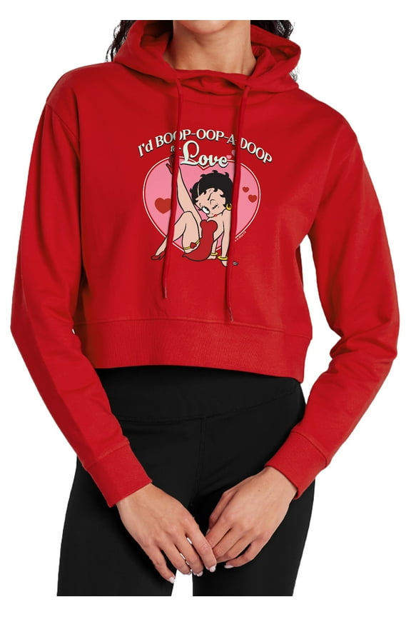 Boop Oop A Doop for Love Valentine Women's Cropped Hoodie Pullover Sweatshirt, Red, X-Large