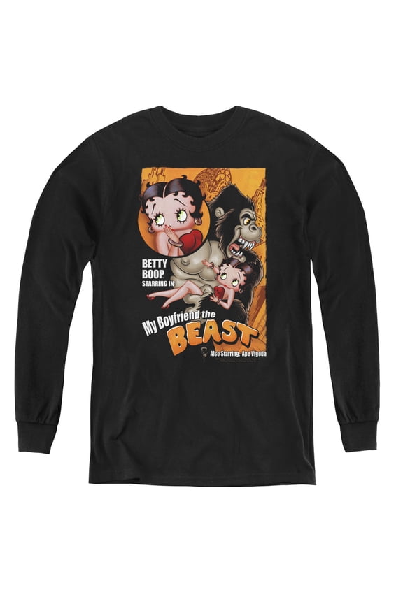Betty Boop Boyfriend The Beast Youth Long Sleeve T-Shirt Tee Black