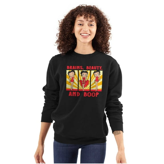 Betty Boop Brains Beauty Funny Cute Women Crewneck Sweatshirt Brisco Brands S