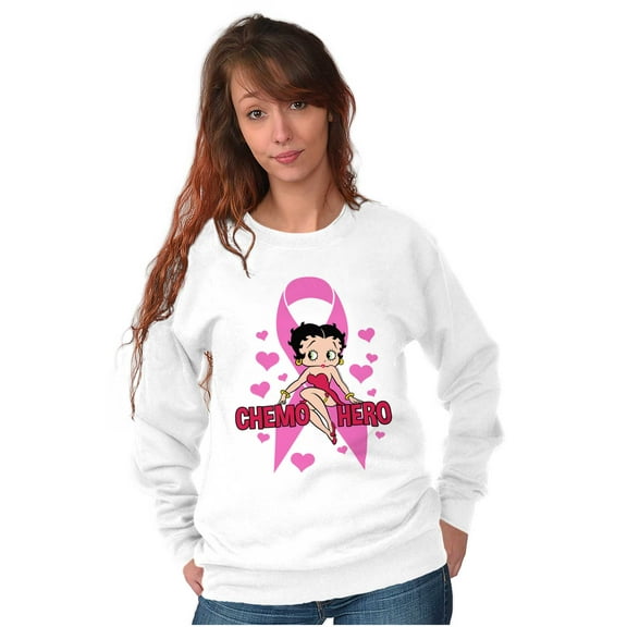 Betty Boop Breast Cancer Chemo Hero Women Crewneck Sweatshirt Brisco Brands S