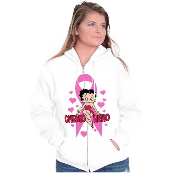 Betty Boop Breast Cancer Chemo Hero Women Plus Size Zipper Hoodie Brisco Brands 5X