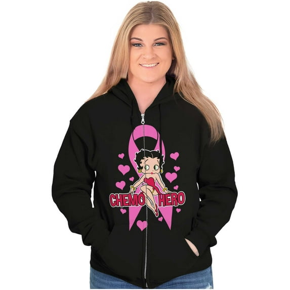Betty Boop Breast Cancer Chemo Hero Zip Hoodie Sweatshirt Women Brisco Brands X