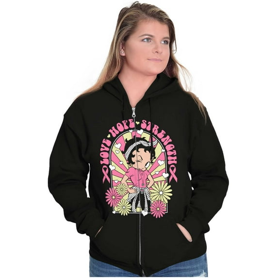 Betty Boop Breast Cancer Positivity Zip Hoodie Sweatshirt Women Brisco Brands M