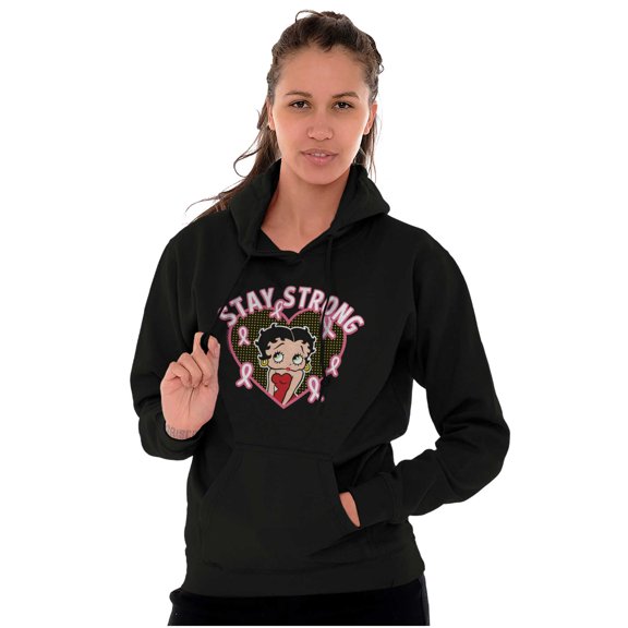 Betty Boop Breast Cancer Stay Strong Hoodie Sweatshirt Women Brisco Brands S